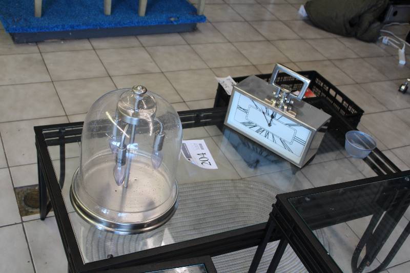 lot 204 image: Table Clock, 3-Lamp Table Lamp