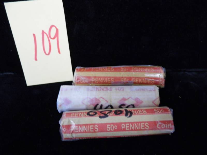lot 109 image: 3 Rolls Wheat Pennies