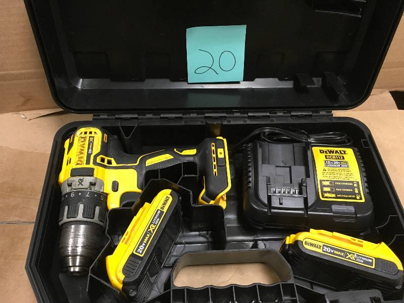 DEWALT 20-Volt MAX XR Lithium-Ion Cordless 12 in. Brushless Compact DrillDriver Kit with (2) Batteries 2Ah, Charger and Case in working conditions