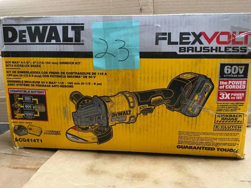 DEWALT FLEXVOLT 60-Volt MAX Lithium-Ion Cordless Brushless 4-12 in. Angle Grinder with Battery 2Ah, Charger and Contractor Bag not used