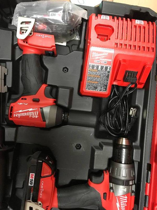 MILWAUKEE M18 FUEL ONE-KEY 18-Volt Lithium-Ion Brushless Cordless Hammer DrillImpact Driver Combo Kit w(2) Batteries, Case in working conditions