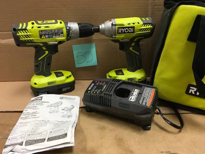 RYOBI 18-Volt ONE Lithium-Ion Cordless DrillDriver and Impact Driver Combo Kit with (2) 1.3 Ah Batteries, Charger and Bag in working conditions