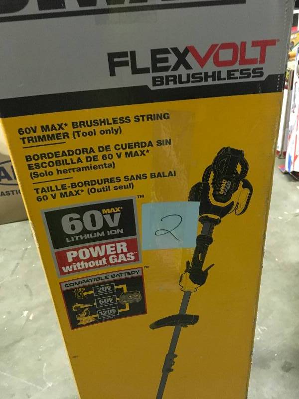 lot 2 image: DEWALT FLEXVOLT 60-Volt MAX Lithium-Ion Cordless Brushless 15 in. String Grass Trimmer (Tool-Only) in working conditions