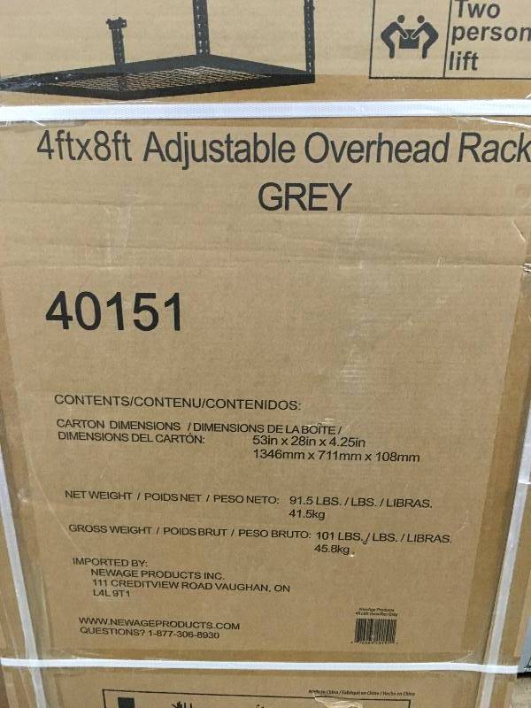 lot 27 image: NEWAGE Performance 96 in. L x 48 in. W x 42 in. H Adjustable VersaRac Ceiling Storage Rack in Gray not used