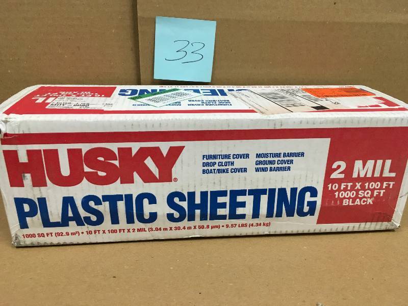 lot 33 image: HUSKY 10 ft. x 100 ft. Black 2 mil Plastic Sheeting not used