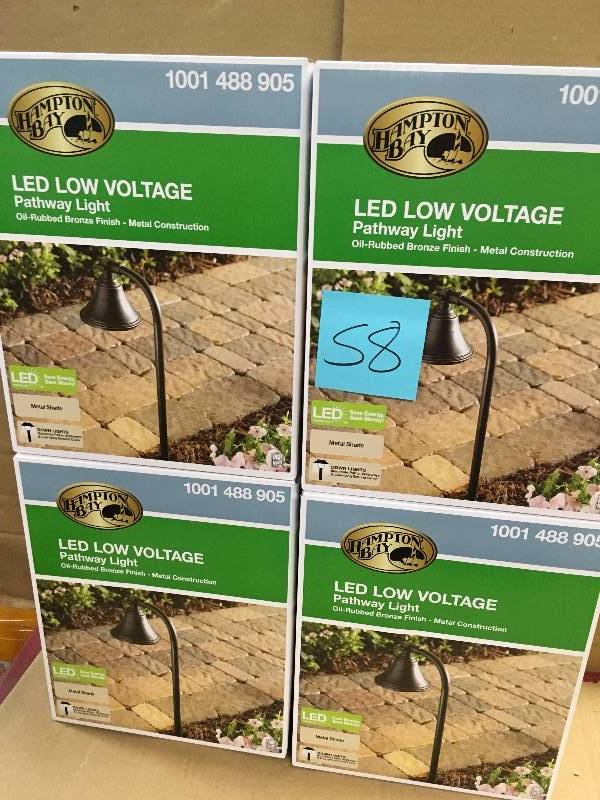 Lot of 4 pcs Hampton Bay Low-Voltage 10-Watt Equivalent Oil-Rubbed Bronze Outdoor Integrated LED Landscape Path Light with Metal Shade not used