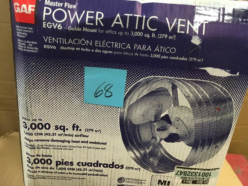 Master Flow 1600 CFM Power Gable Mount Attic Fan in good conditions
