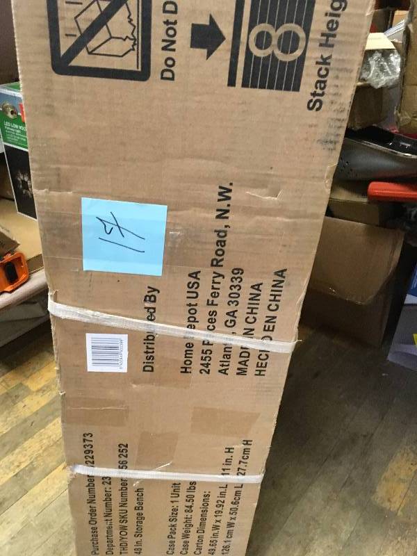 lot 17 image: Husky 20 in. H x 48 in. W x 18 in. D Steel Storage Bench open box not used