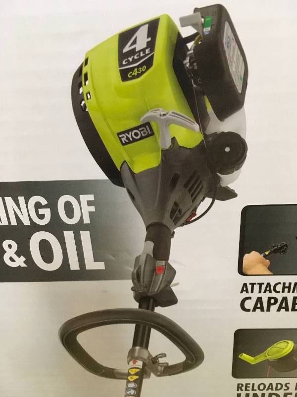 RYOBI 4-Cycle 30cc Attachment Capable Curved Shaft Gas Trimmer in good conditions