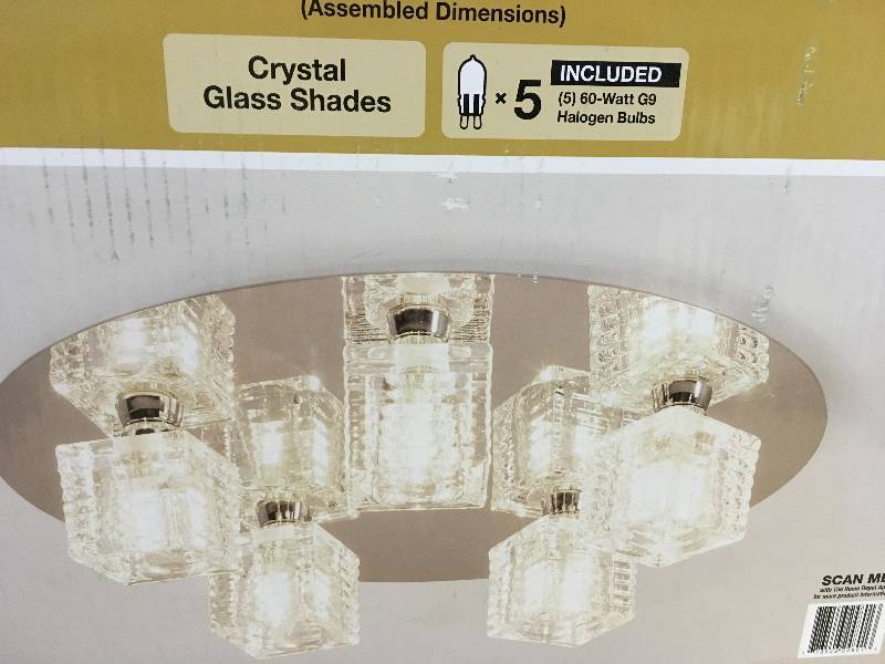 Hampton Bay Olivet 16 in. 5-Light Chrome Flushmount with Cube Glass Shades new
