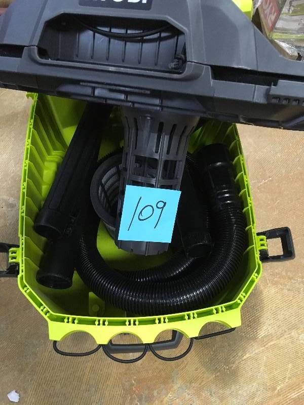 RYOBI 18-Volt ONE 6 Gal. Cordless WetDry Vacuum (Tool Only) with Hose, Crevice Tool, Floor Nozzle and Extension Wand Missing 2 hooks in working conditions