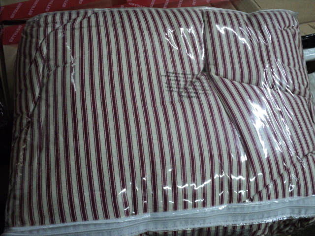lot 30 image: queen size red toile striped bedspr...