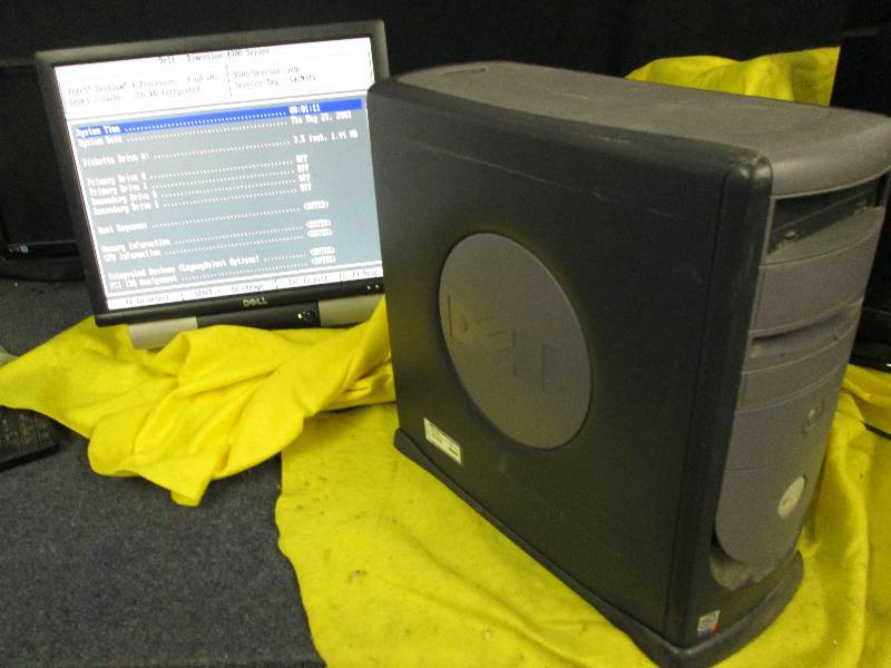 lot 227 image: Computer Tower, loads screen pictured, no further testing.  Tower only, SCREEN INCLUDED FOR DEMONSTRATION ONLY