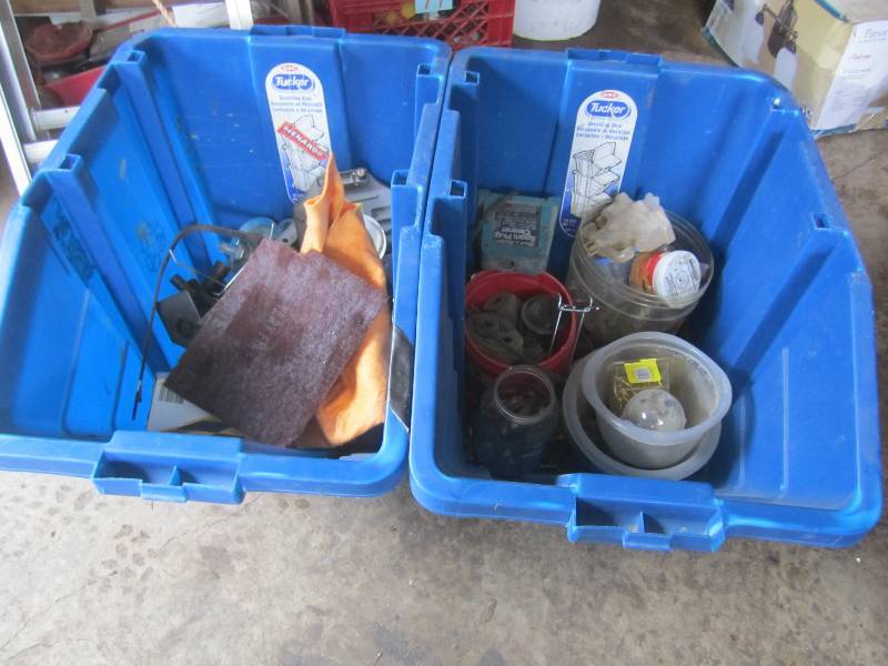 lot 85 image: 2 - 16 Gallon Bins with Misc This a...