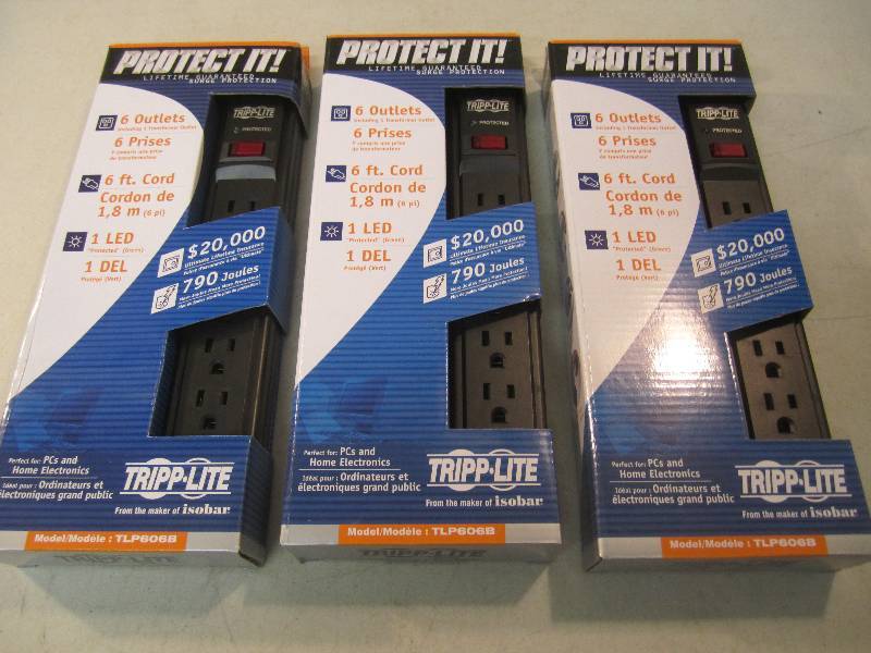 lot 155 image: Lot of 3 Tripp-Lite 6 Outlet Surge ...