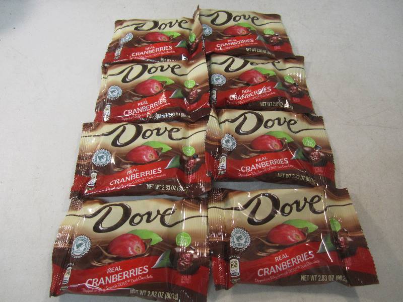 lot 312 image: 8 Bags of Dove Chocolate Covered Re...