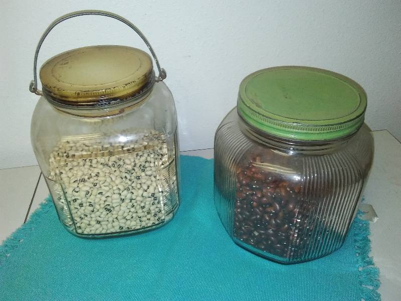 lot 128 image: vintage glass jars to with content, wonderful patina