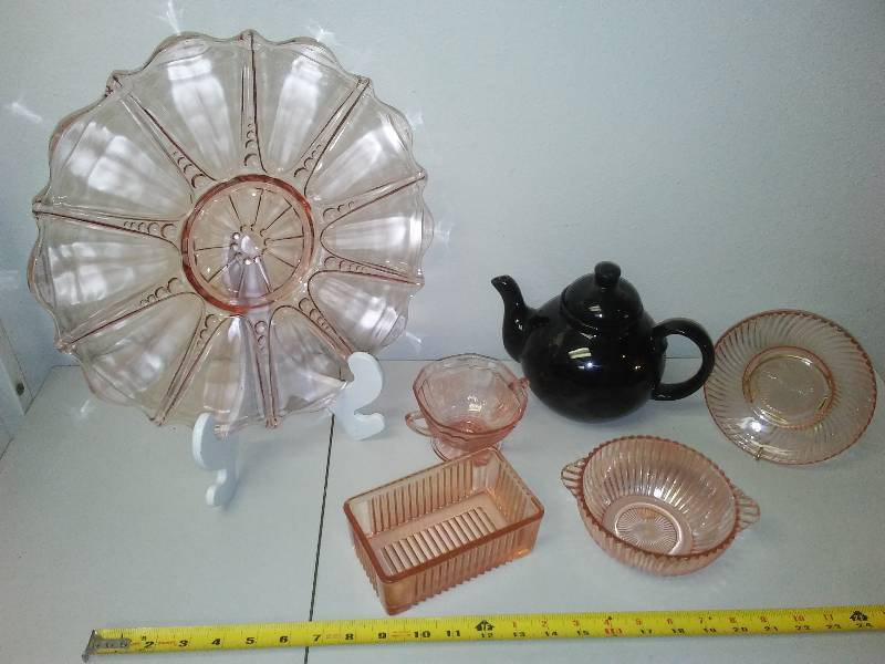 lot 137 image: Pink depression glass and more
