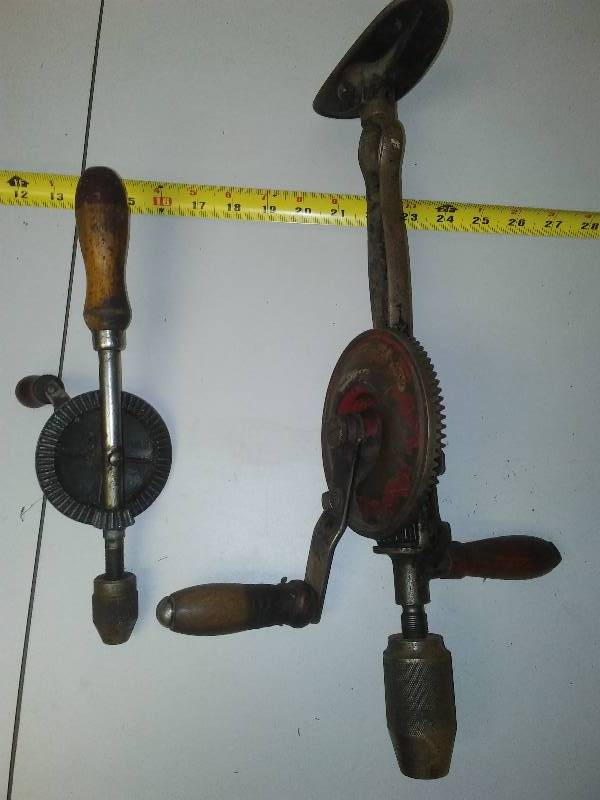 lot 148 image: shoulder vintage hand drill and small one