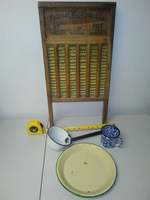 lot 156 image: Enamelware and washboard