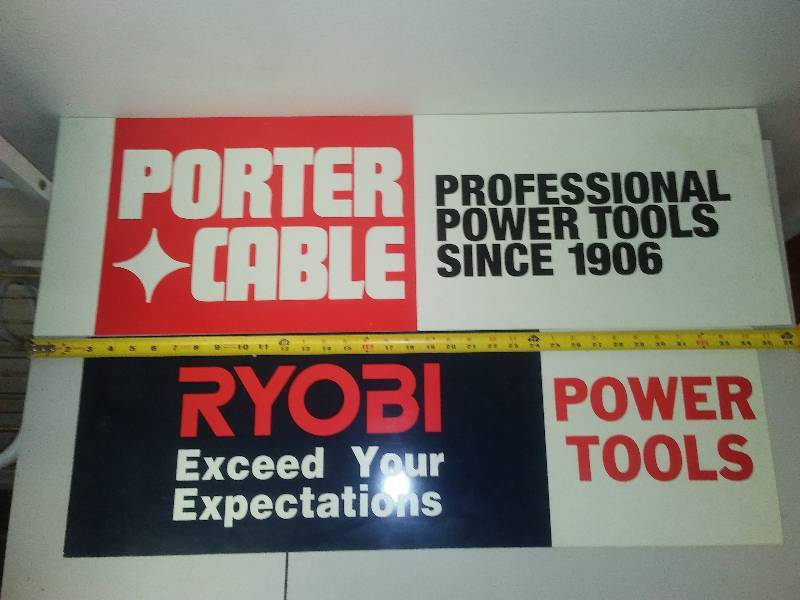 lot 172 image: Mancave Ryobi, Porter Cable signs