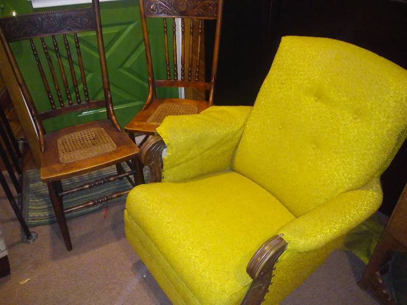 lot 201 image: Platform vintage Walker to cane and Cane and Wood dining chairs (2)