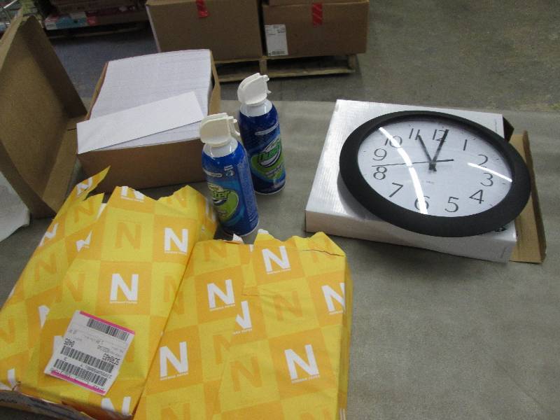 lot 31 image: Wall Clock, Open reams of yellow & ...