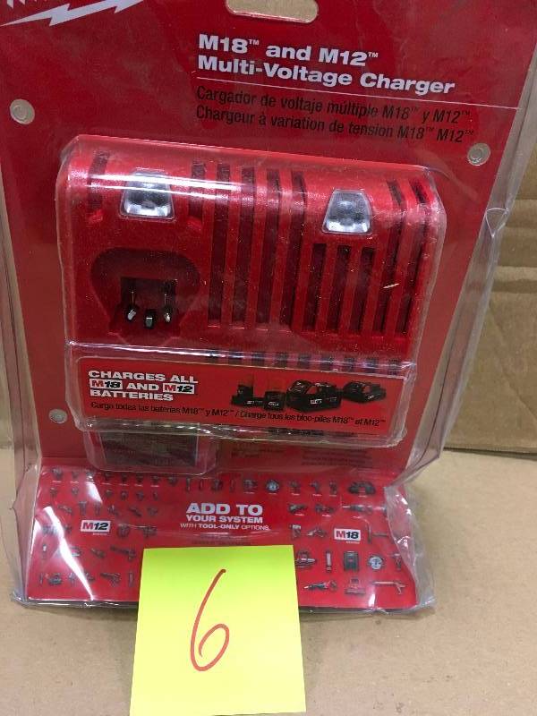 lot 6 image: Milwaukee M12 and M18 12-Volt18-Volt Lithium-Ion Multi-Voltage Battery Charger