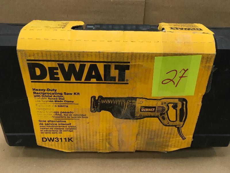 lot 27 image: DEWALT 13 Amp Reciprocating Saw Kit in like new condition