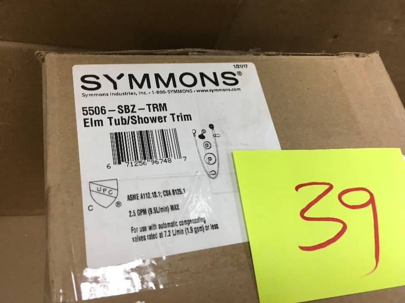 lot 39 image: Symmons Elm 2-Handle TubShowerHand Shower Faucet Trim in Seasoned Bronze (Valve Not Included) Not used