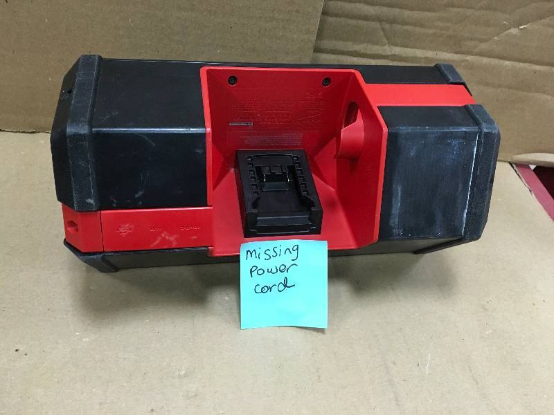 lot 50 image: Milwaukee M18M12 Lithium-Ion Cordless Wireless Jobsite Speaker missing power cord