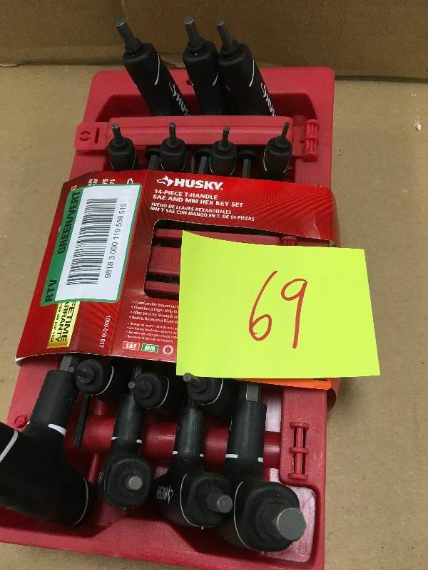 lot 69 image: Husky SAEMetric T-Handle Hex Key Set (14-Piece)