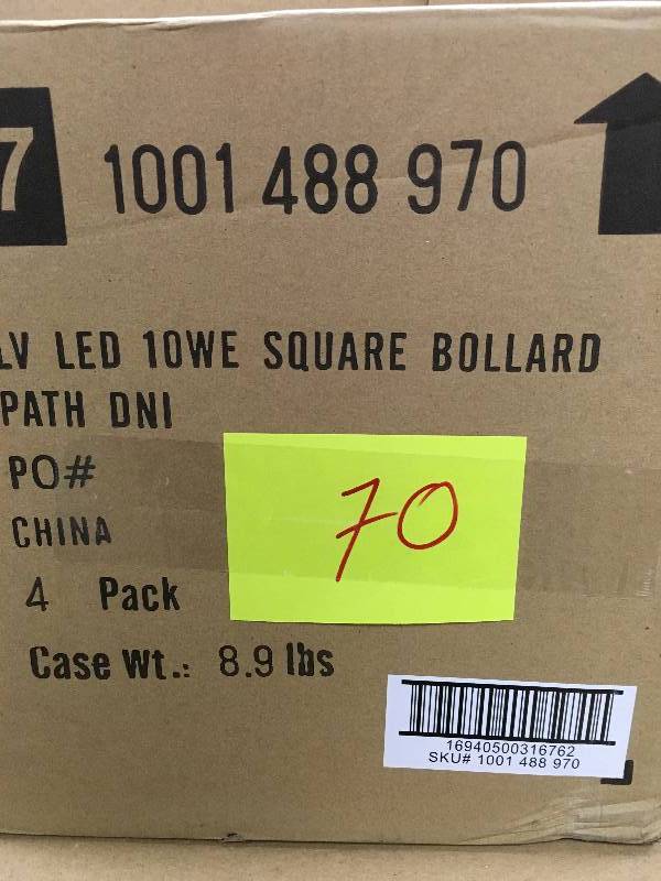 lot 70 image: Hampton Bay Low-Voltage 10-Watt Equivalent Black Outdoor Integrated LED Square Bollard Landscape Path Light with Frosted Glass