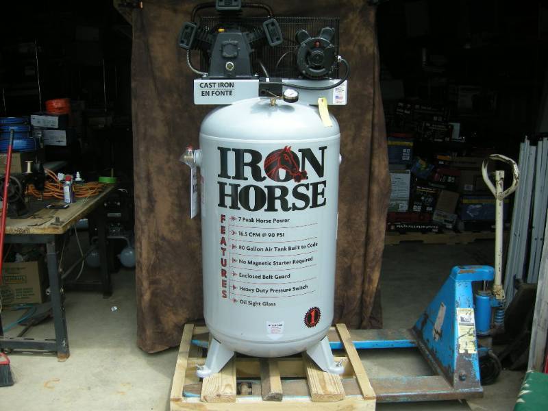 lot 1 image: Iron Horse 80 gallon Upright Compressor
