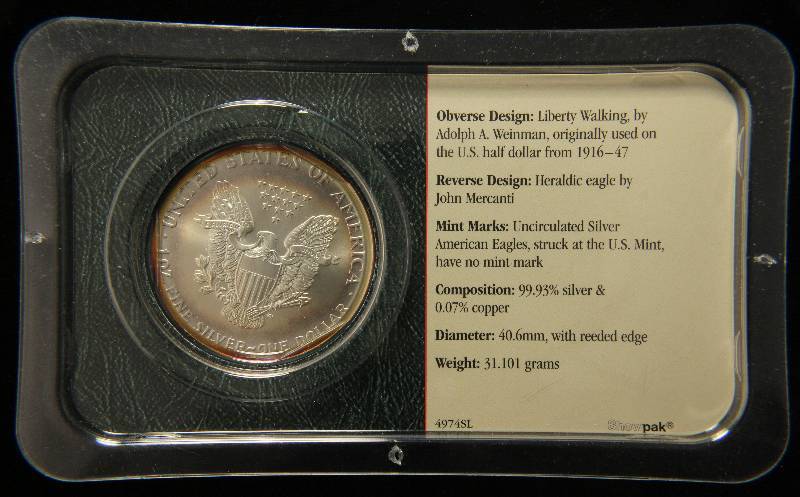 2002 AMERICAN SILVER EAGLE 1 TROY OZ. .999 FINE SILVER IN SEALED LITTLETON HOLDER