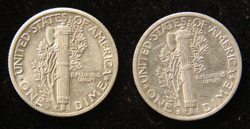 2 HIGH GRADE MERCURY DIMES 1941-D & 1942-S