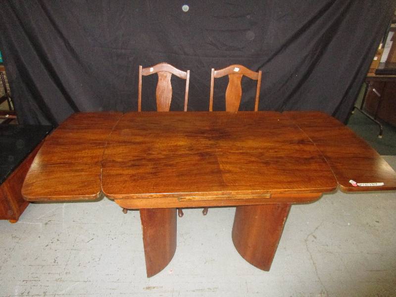 Wooden Table With 2 Fold Up Leaves, 2 Chairs