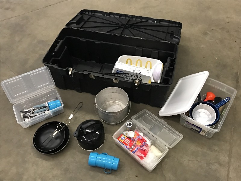 Storage Tote Of Assorted Camping Su...