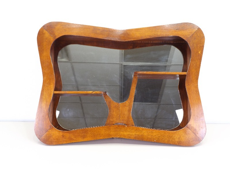 lot 16 image: Wood Wall Hanging Mirrored Display Shelf