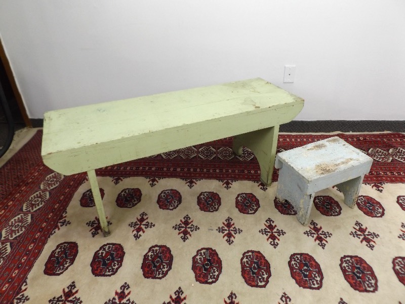 lot 18 image: 2 Antique Solid Wood Benches