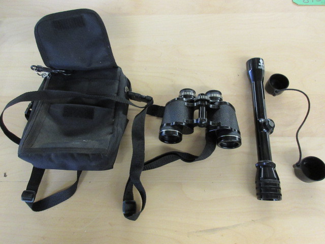lot 129 image: RIFLE SCOPE AND BINOCULARS