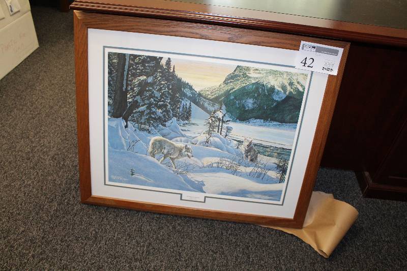 lot 42 image: Northern Sunset Timber Wolves by Marten Visser #762780 Signed Numbered Framed Matted Print