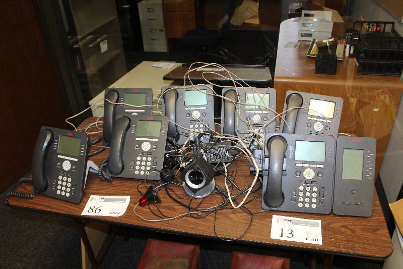 lot 13 image: Lot of (7) Avaya Telephone Sets, Headsets Executive 2 Elite Switch, Headphones