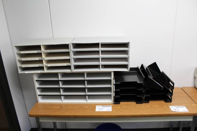 lot 27 image: Paper Organizers Includes 2) 8-bin, 1) 12-bin, 4) Stacking In-Trays