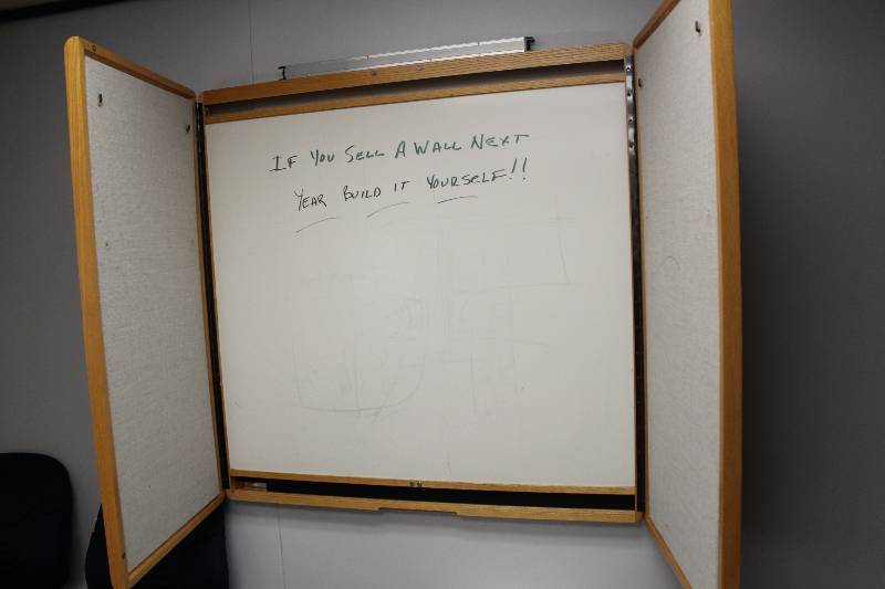 lot 19 image: Eagan Visual Whiteboard w Wall-Mount 2-Wood Door Cabinet