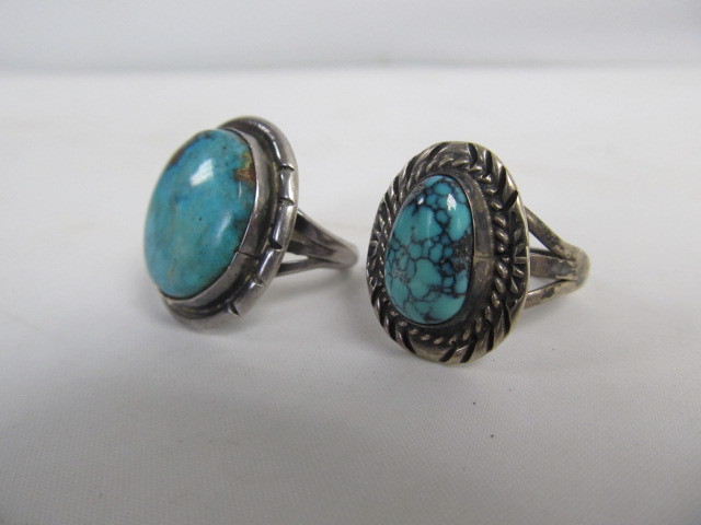lot 25 image: 2 Vintage Sterling Silver & Turquoise Southwestern Rings - Size 6 & 7
