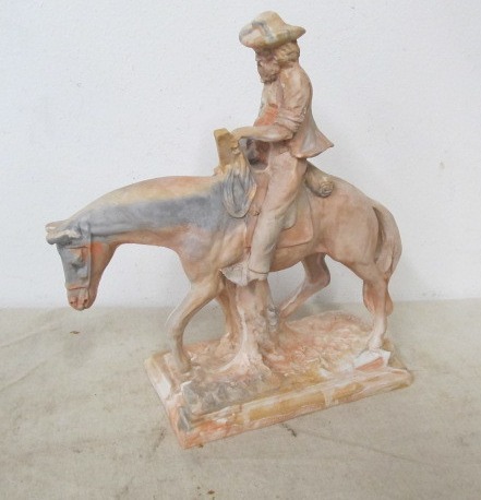 lot 32 image: Large Vintage COMANCHE POTTERY Western Cowboy on Horseback Statue