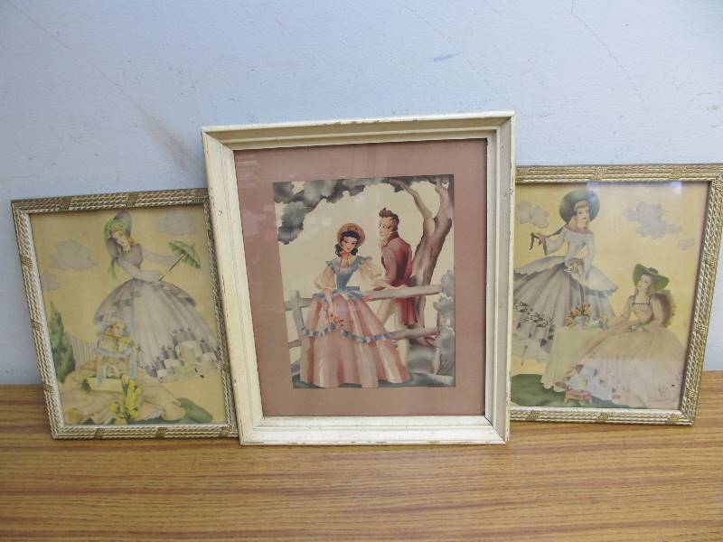 lot 115 image: 3 Vintage Silhouette Style Framed Prints