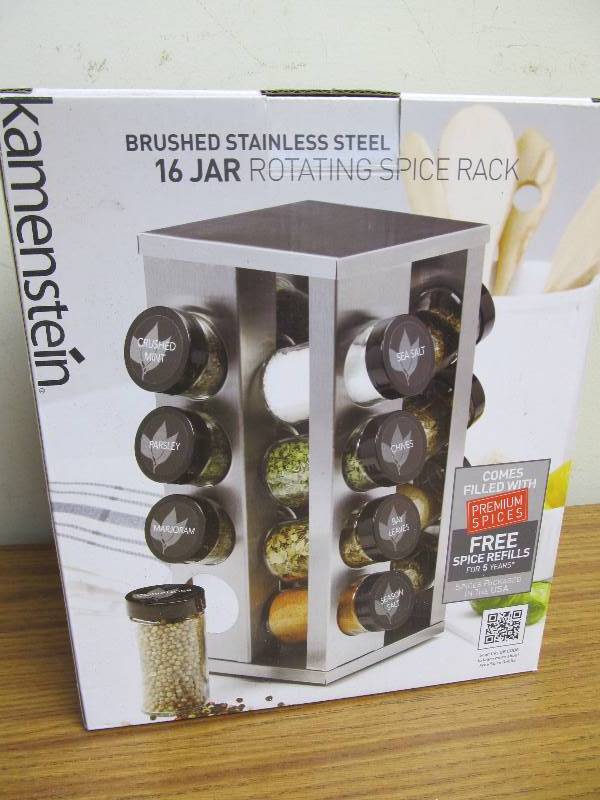 lot 122 image: Brand New KAMENSTEIN Stainless Steel Spice Rack wSpices