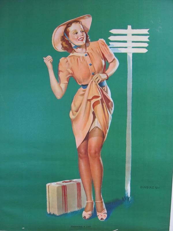 lot 2 image: Original Large Vintage 1940s GIL ELVGREN Pinup Print - Kneeding A Lift